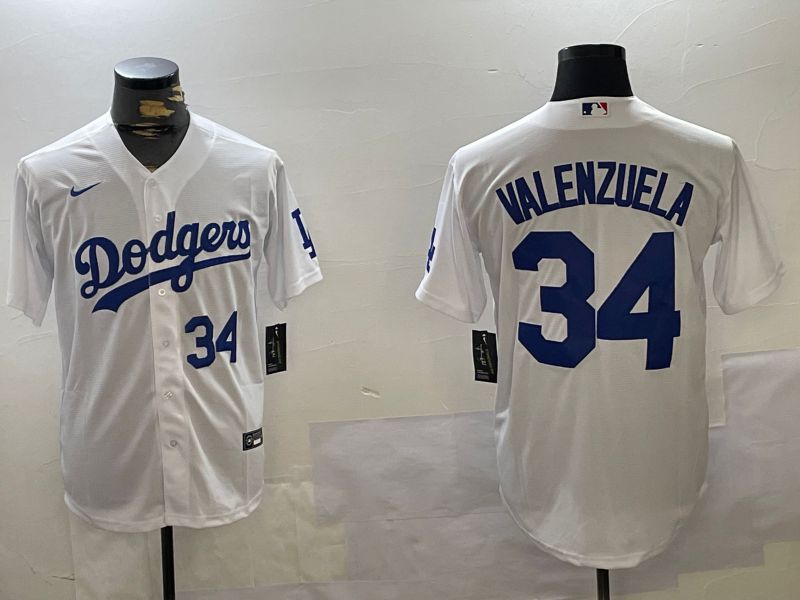 Men Los Angeles Dodgers 34 Valenzuela White Game 2024 Nike MLB Jersey style 11203